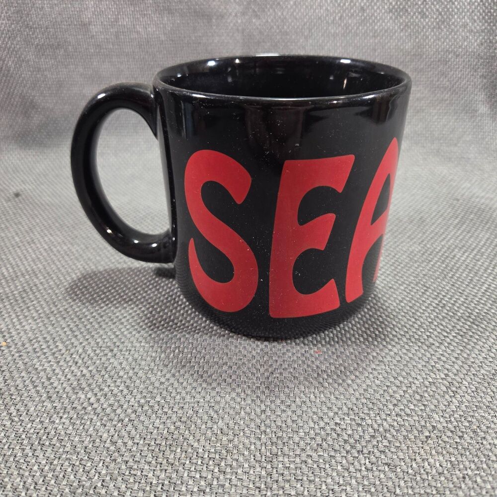 Seattle Space Needle Coffee Mug Black Ceramic Red Wrap Typography Souvenir Cup